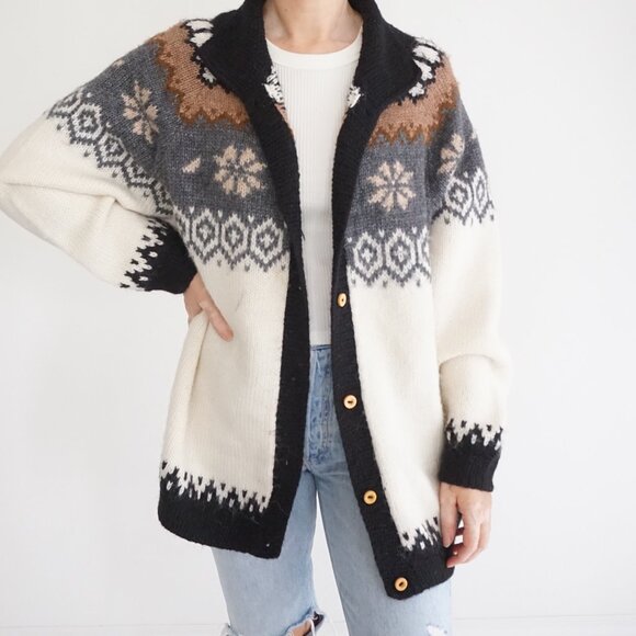 Vintage Alpaca Connections Wool Cardigan Fair Isle Cabincore Old Money L - Picture 1 of 10